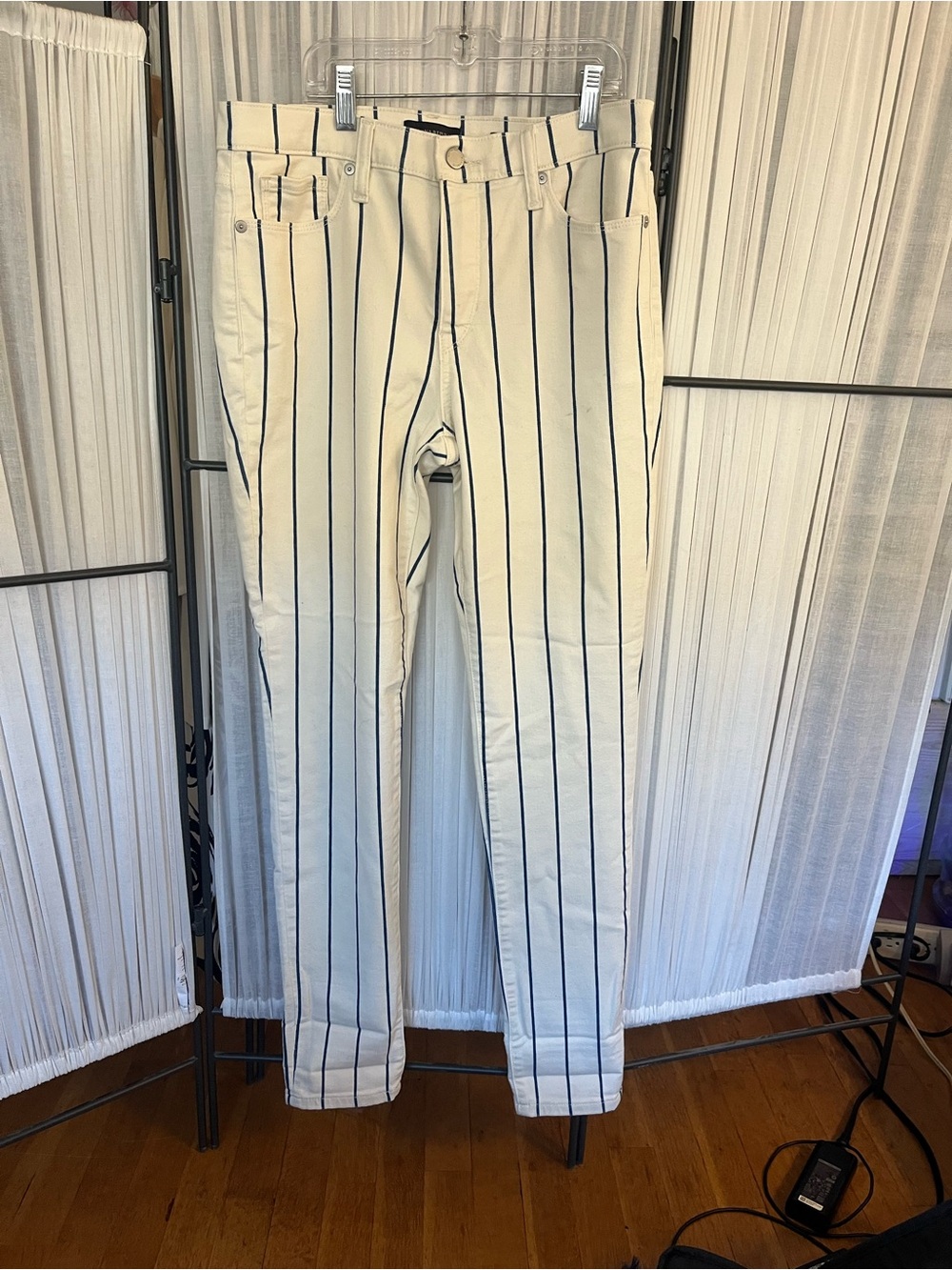 Banana Republic Midrise Cream Skinny Jeans - 29 with Navy Pinstripes